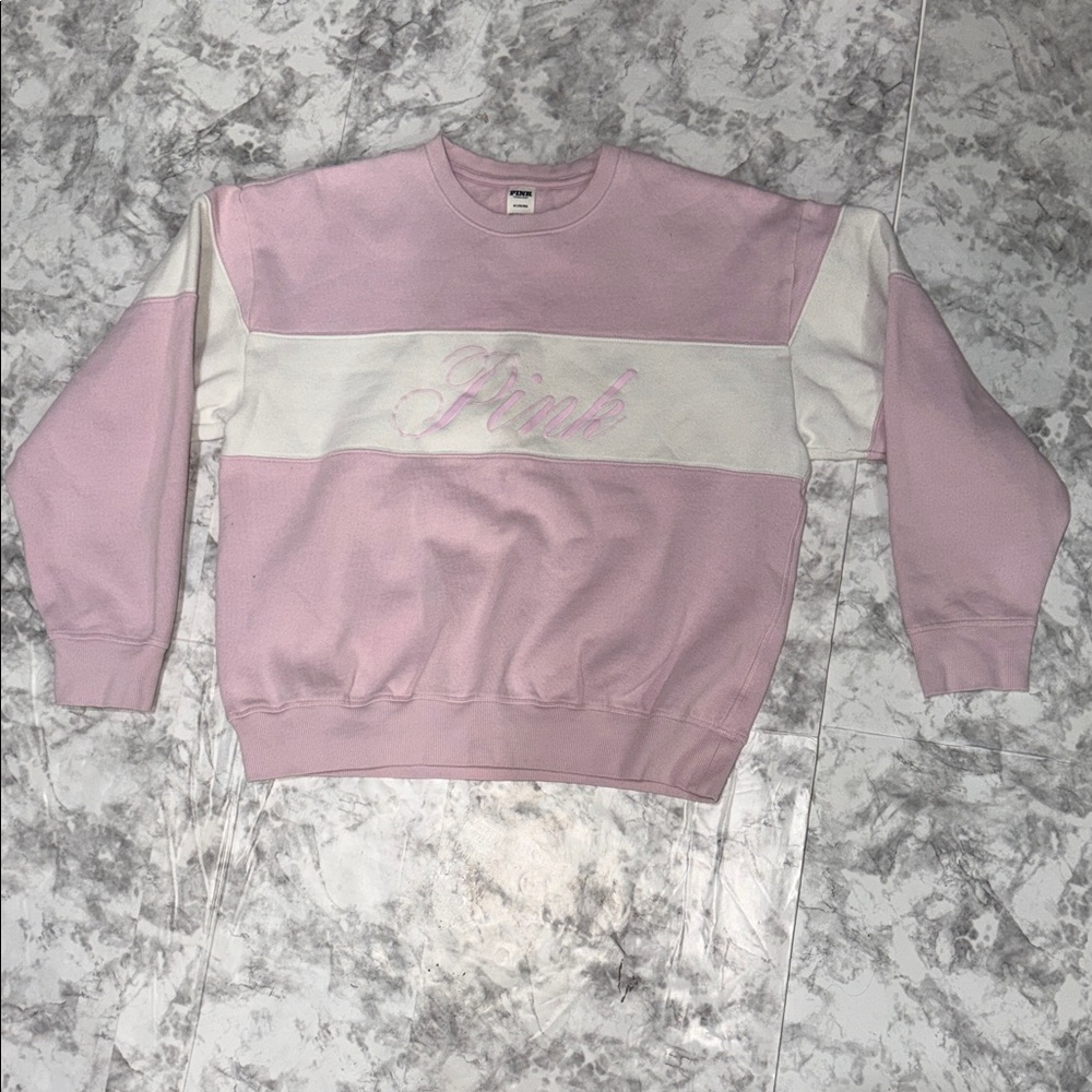 Victoria's Secret Pink and White Crew Neck Sweater